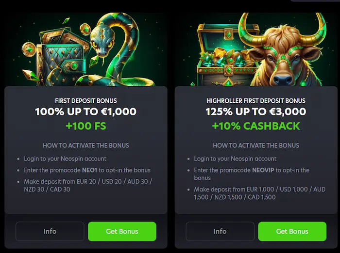 NeoSpin Casino bonuses